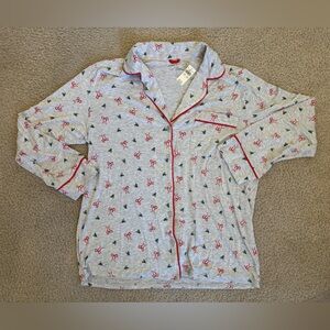 NWT Aerie Christmas Pajama Top with Red and Green Accents, Size Med & Lg